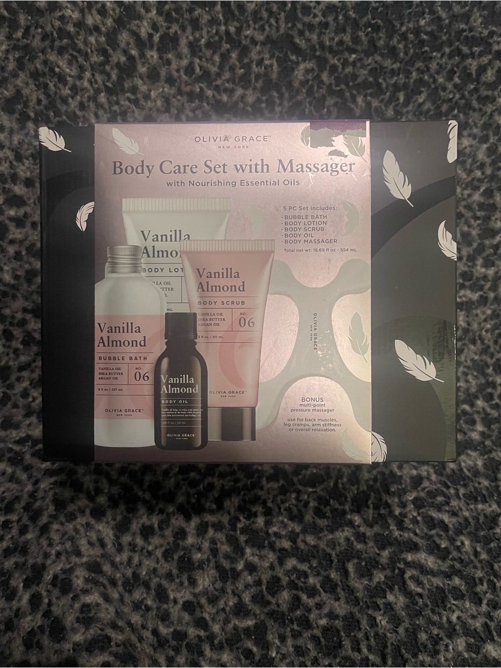 Olivia Grace Vanilla Almond Body Care Set with Massager – Pink and Black Box